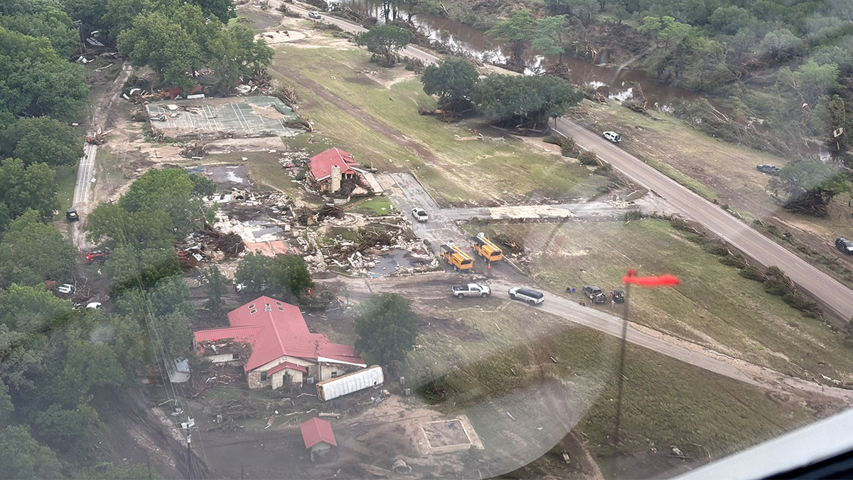 Aerial footage of Heart O’ the Hills in Kerr County, Texas after deadly flood.
