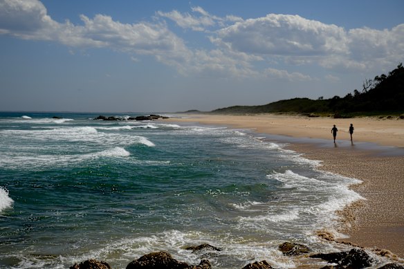 Kylies Beach in Crowdy Bay National Park, where a young woman died and a young man was seriously injured after being bitten by a bull shark.
