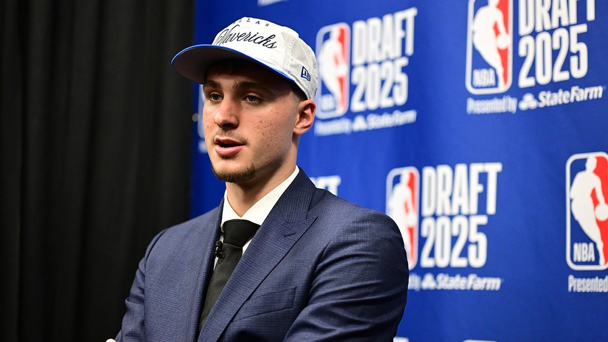 Cooper Flagg talks to the media