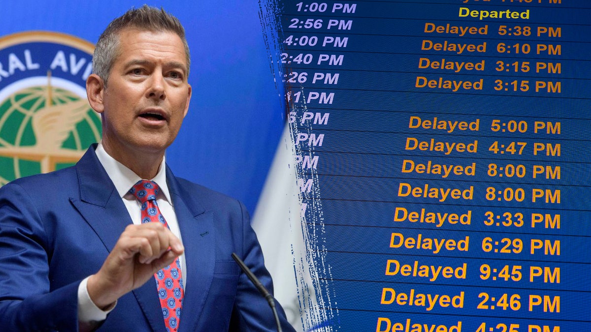 Secretary of Transportation Sean Duffy speaks during a news conference to provide a status update on Newark Liberty International Airport