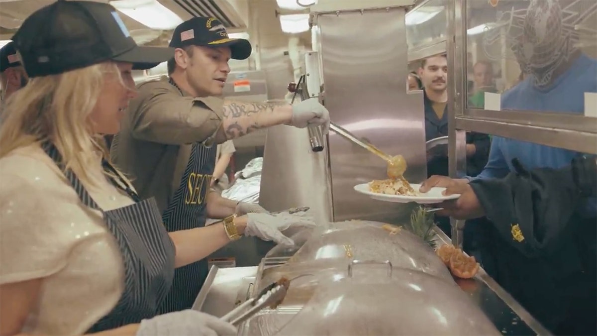 Hegseth was in the mess deck serving Thanksgiving dinner to the warriors who keep America safe.