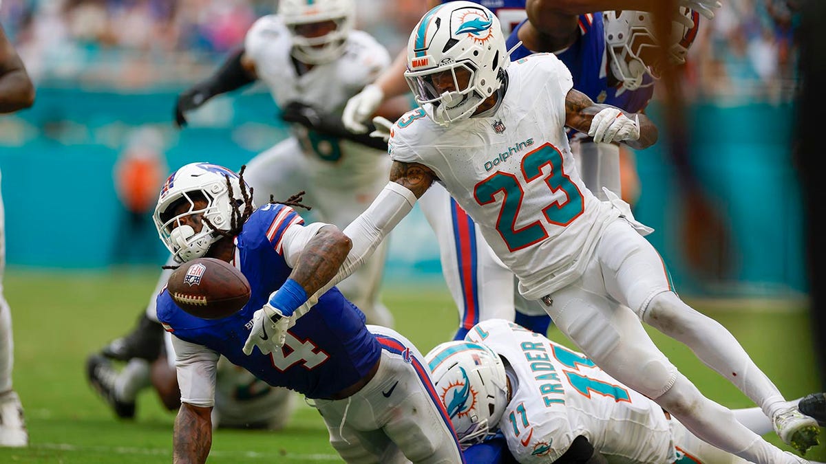 James Cook fumbles vs Dolphins