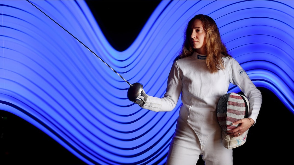 Margherita Guzzi Vincenti poses for a portrait during team USA Fencing media day at New York Athletic Club on May 21, 2024, in New York City.