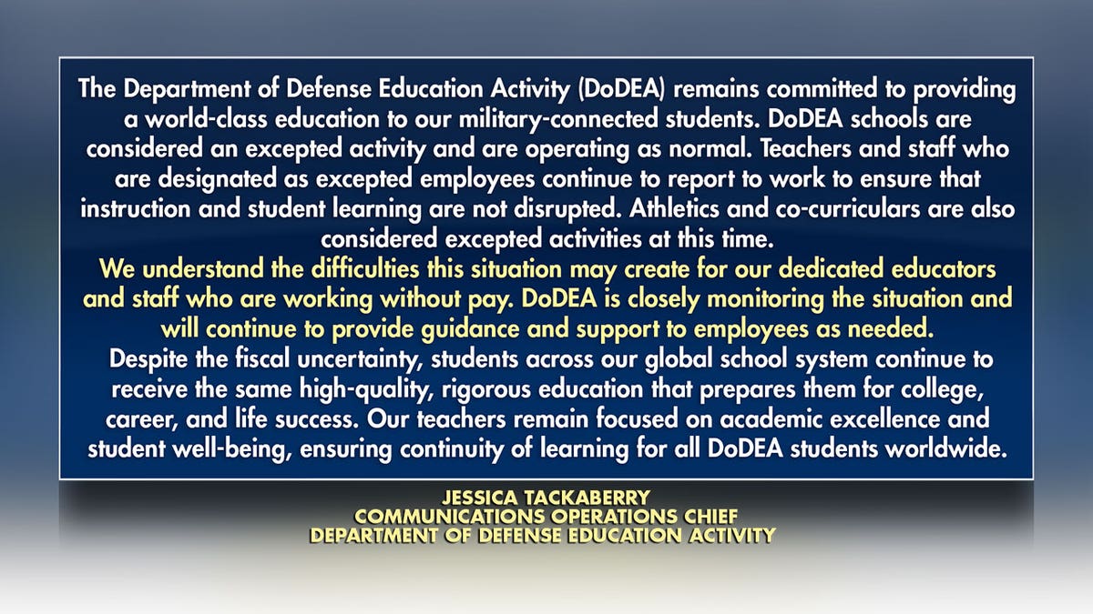 A graphic shows a quote from Jessica Tackaberry, Communications Operations Chief of the Department of Defense Education Activity.