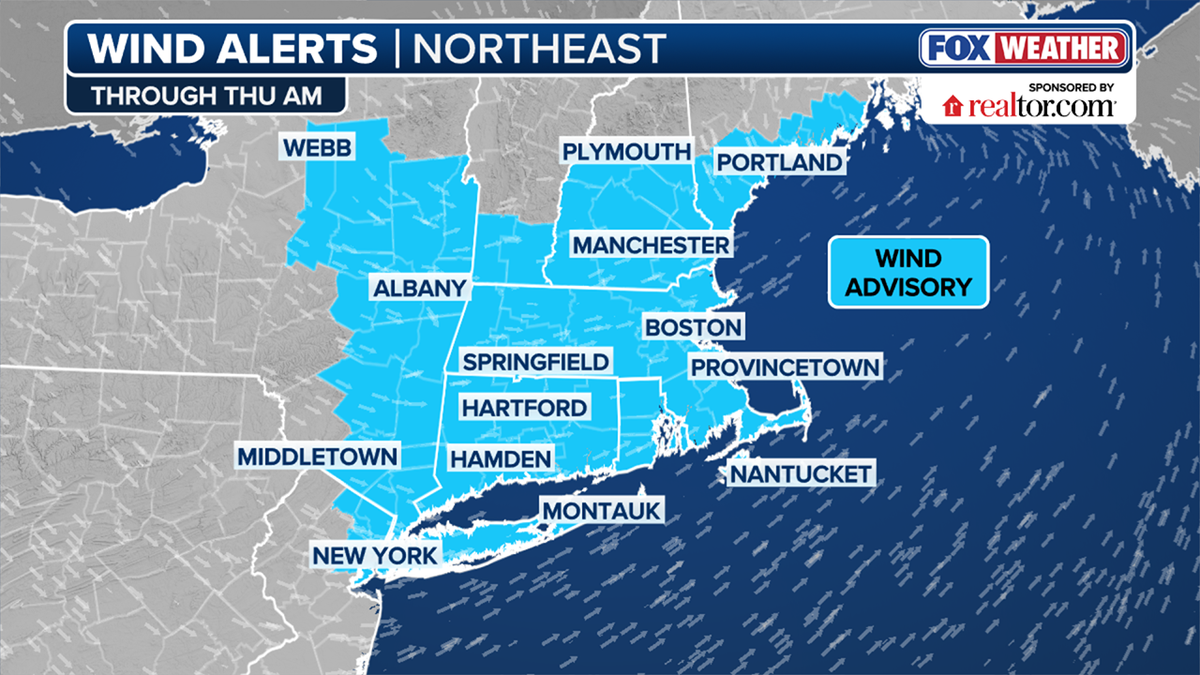 A weather map showing the New England area