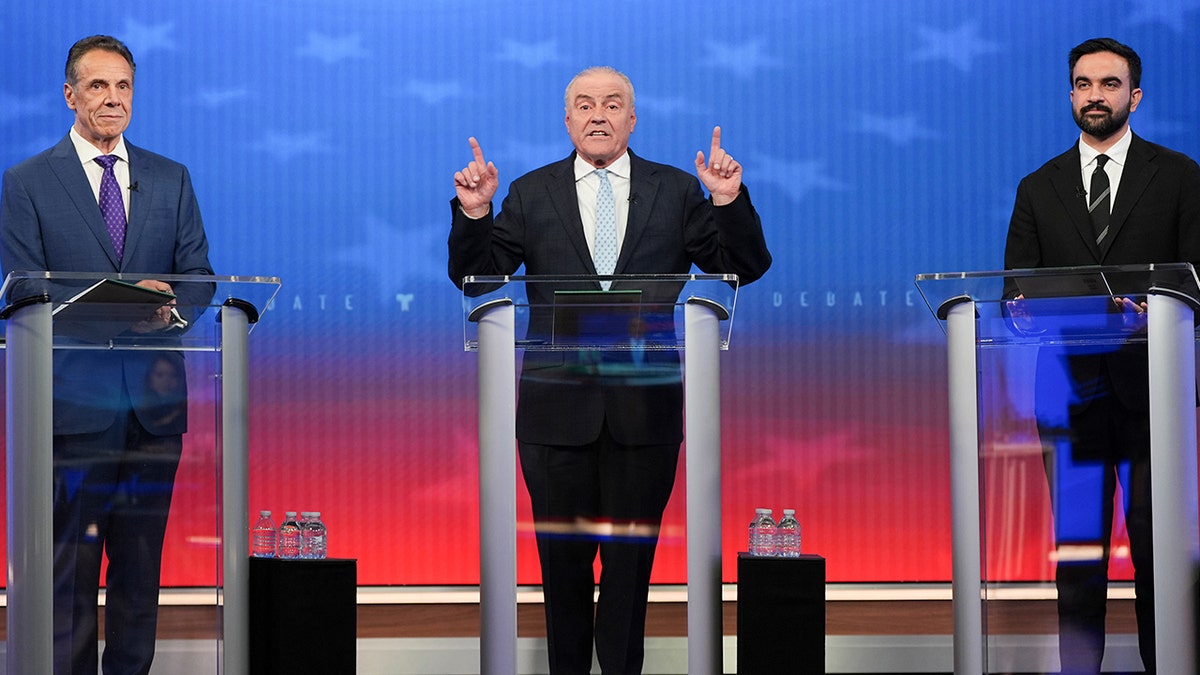 Andrew Cuomo, Curtis Sliwa and Zohran Mamdani on debate stage