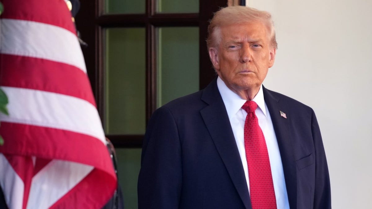 U.S. President Donald Trump waits for the arrival of Prime Minister of Australia Anthony Albanese at the White House on October 20, 2025 in Washington, DC.