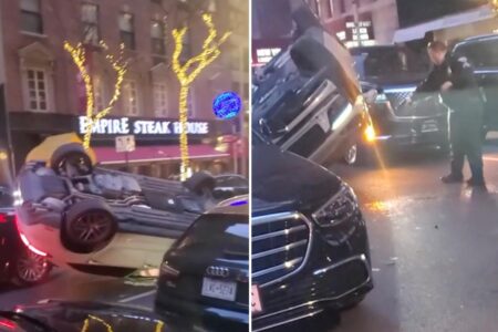 Car thief allegedly steals Porsche, crashes into three cars and flips over in Midtown