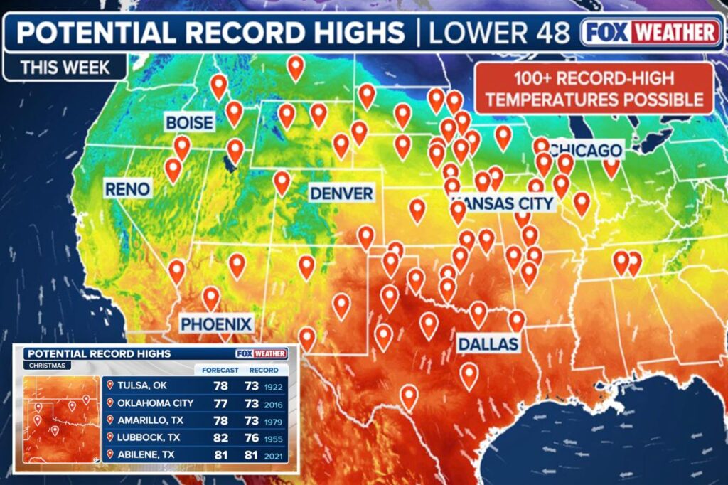 Above-average temperatures could bring record-warm Christmas to Lower 48 US states