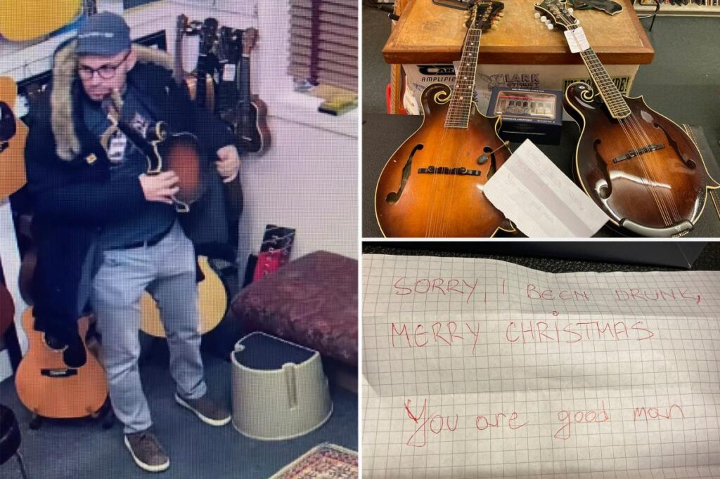 Tipsy thief allegedly steals 2 mandolins from NJ music store, returns them with note saying ‘I been drunk’