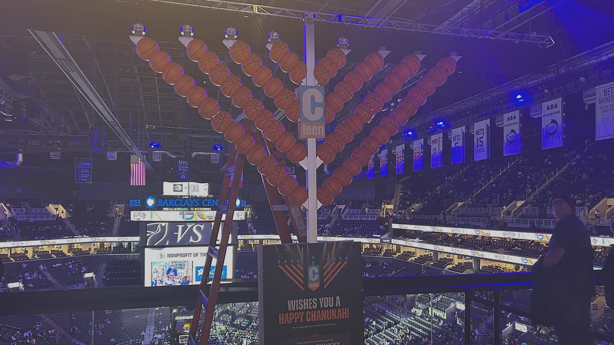 A menorah with basketballs
