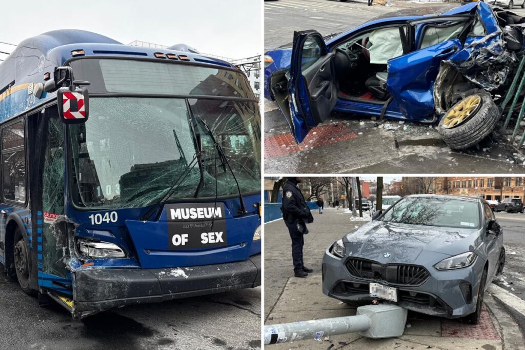 MTA bus crashes into multiple cars, injuring 7 in wild NYC scene that ‘looked like a movie’