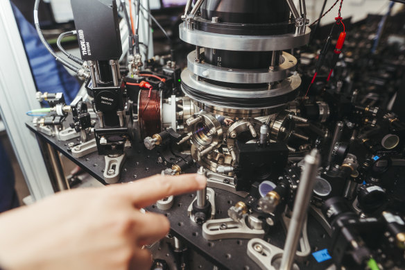 A trapped ion quantum computer in a lab at the University of Sydney.