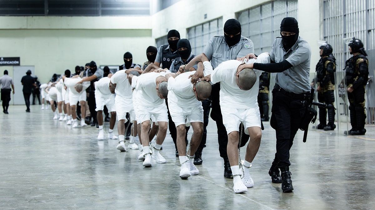 Inmates being led into prison in El Salvador