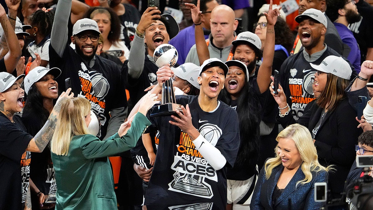 A'ja Wilson celebrates