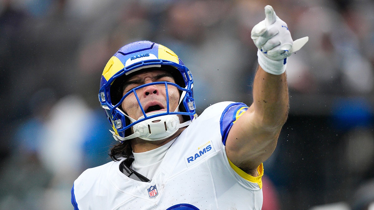 Puka Nacua celebrates