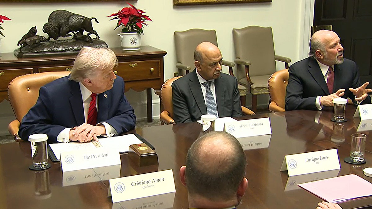 President Trump holding at meeting at the White House.