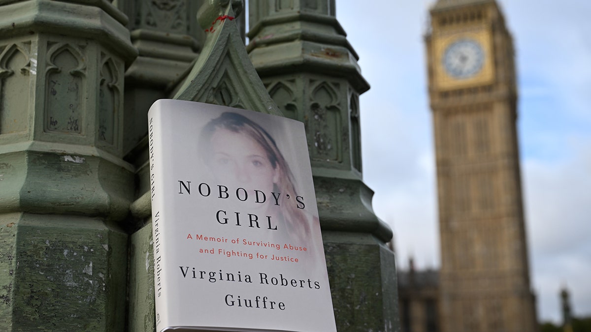 Virginia Giuffre's book near Big Ben in London.
