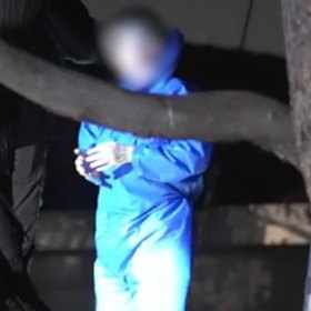 A man was escorted by police to the residence on Monday night.