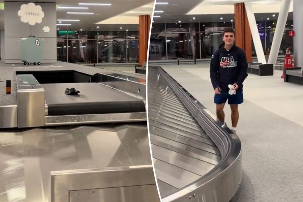 Hilarious baggage claim debacle caught on video as mortified passenger awaits luggage in disbelief: ‘Carousel of shame’