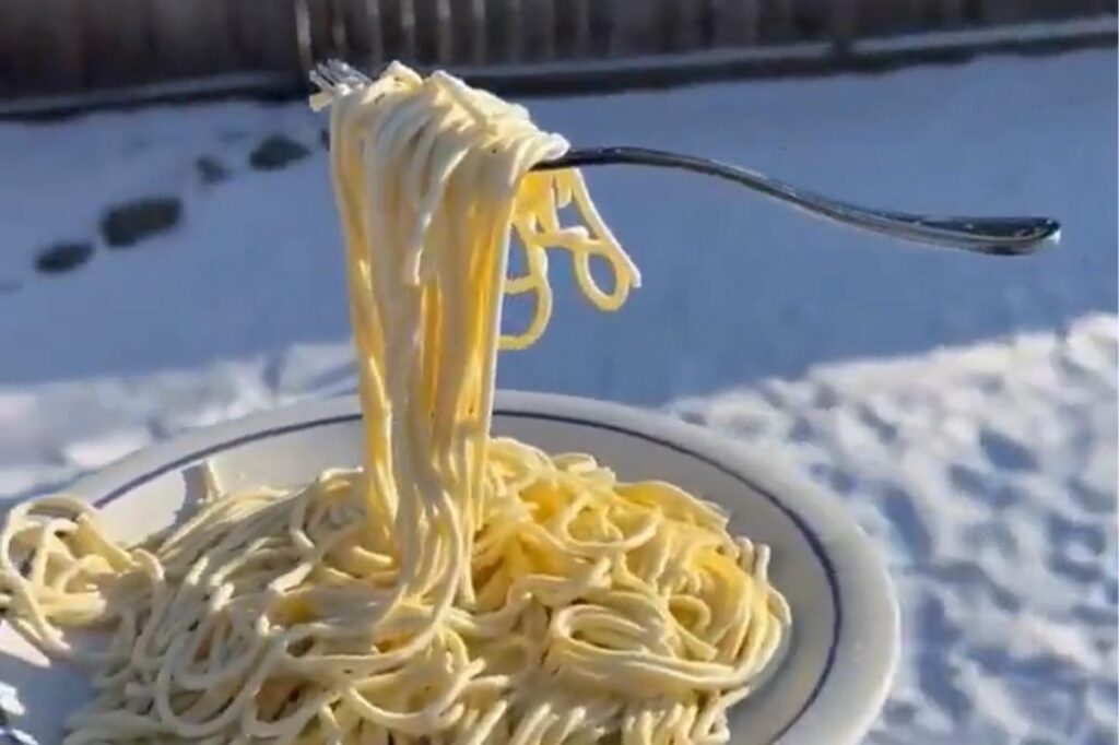 That’s an icy meatball: weathercaster goes viral with frigid spaghetti trick
