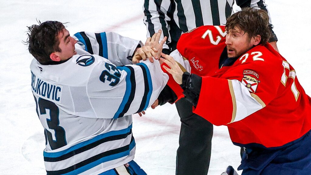 NHL goaltenders get into rare fight during Sharks’ win over Panthers