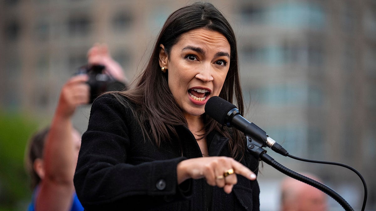 AOC at a rally in Foley Square