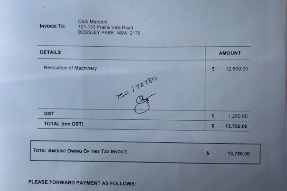 The fraudulent invoice which resulted in Tony Zappia’s dismissal. 