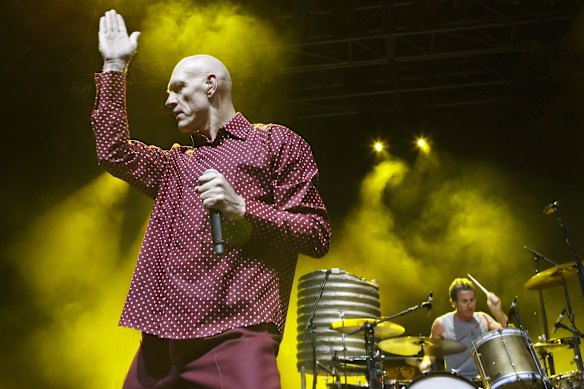 Midnight Oil performing in Canberra in 2009.