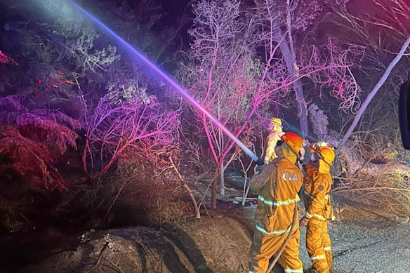 Firefighters battle the Longwood fire overnight on Thursday.