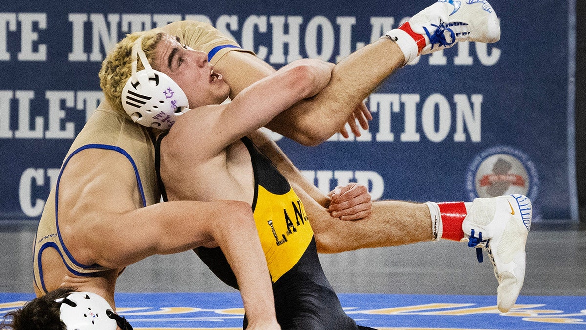 Anthony Knox of St. John Vianney vs Kurt Wehner of Donovan Catholic in Boys 120 lbs. final. Boys Wrestling finals at the NJSIAA State Wrestling Championships in Atlantic City on March 2, 2024.