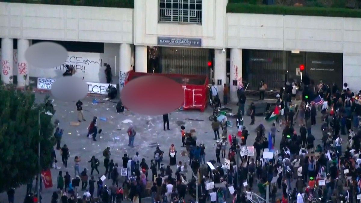Aerial view of an anti-ICE protest