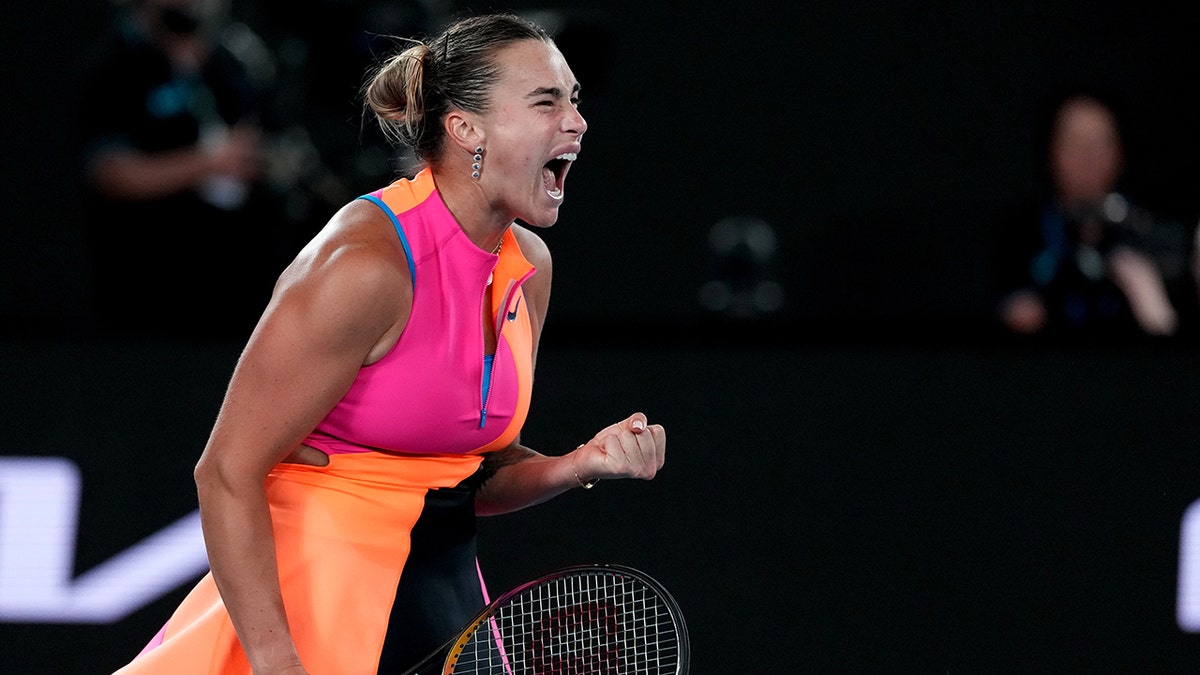 Aryna Sabalenka reacts