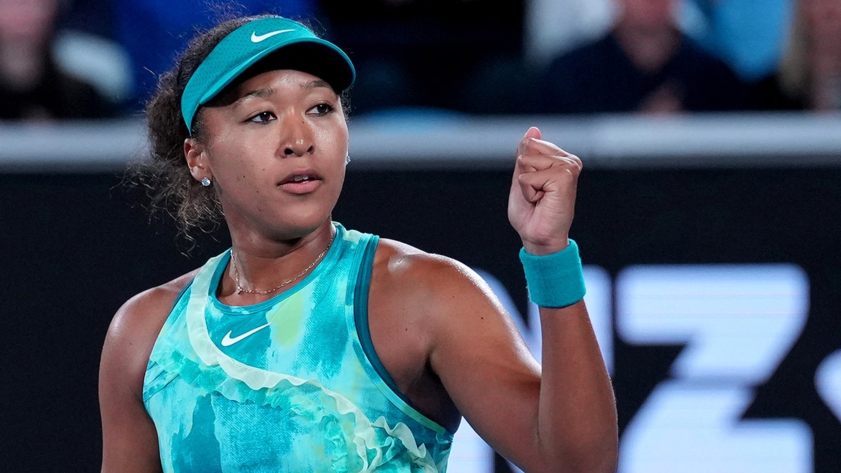 Naomi Osaka celebrates Australian open match win