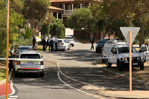 Police at the scene in Mosman Park on Friday morning.