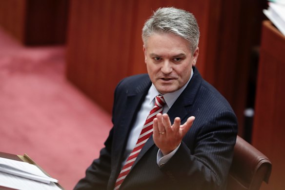 Former finance minister Senator Mathias Cormann during Question Time in the Senate in 2018.