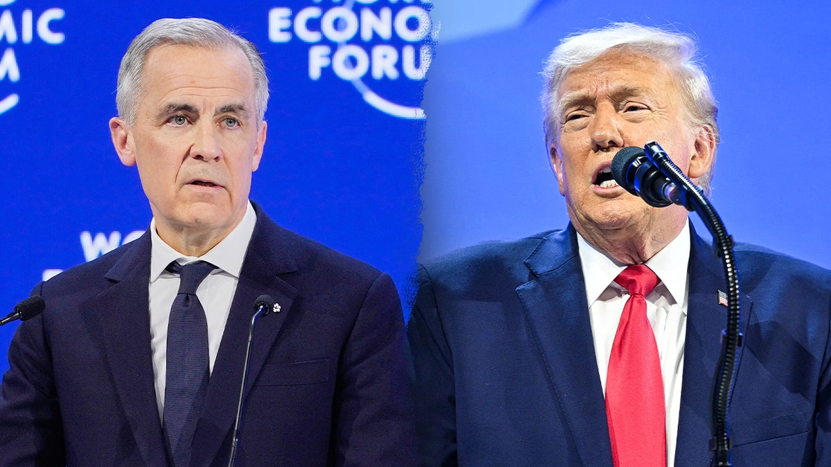 A split of Donald Trump and Mark Carney.