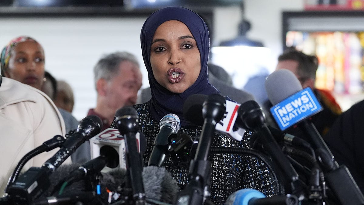 Rep. Ilhan Omar at a news conference.