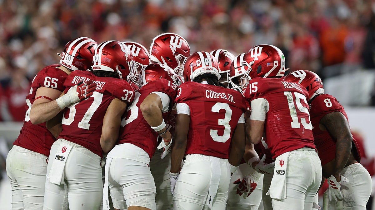 Indiana players in a huddle