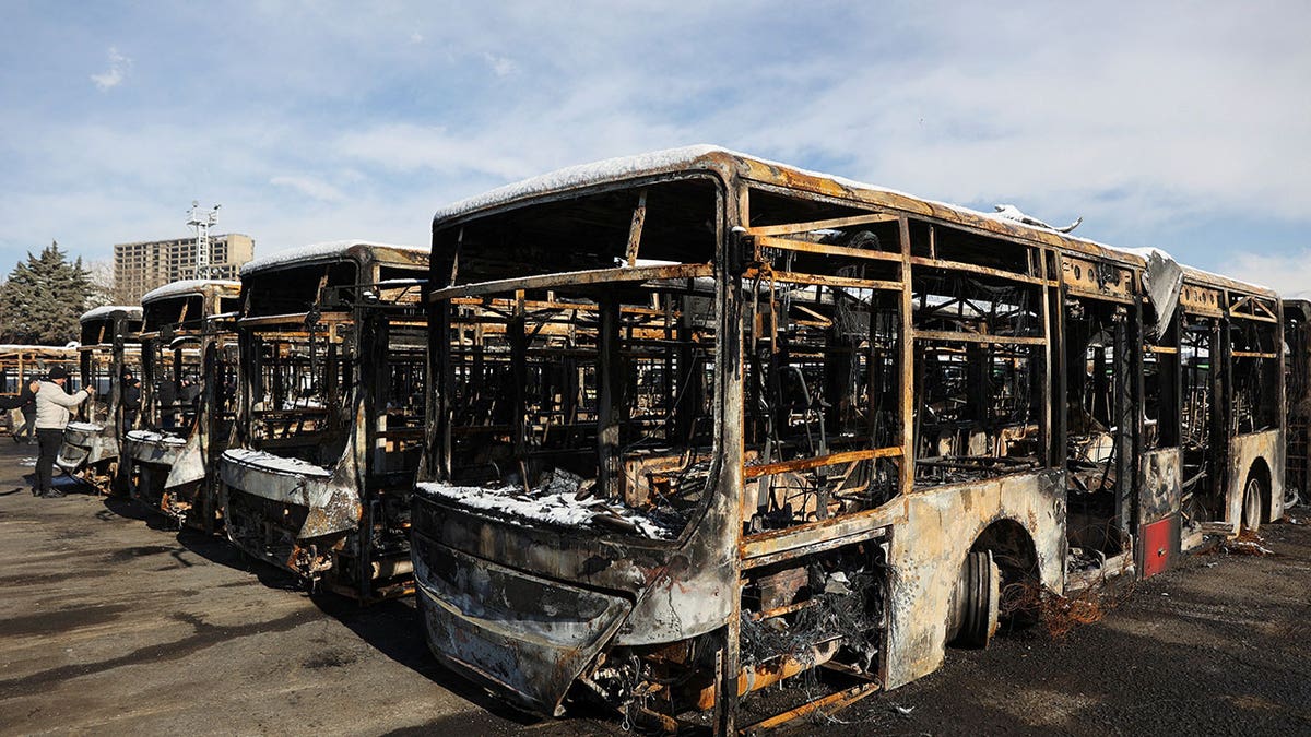 Buses that were burned during Iran's protests