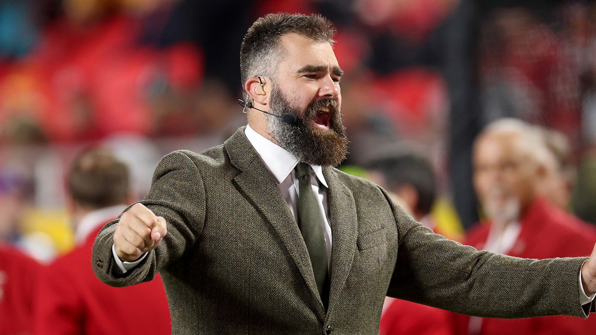 Jason Kelce reacts on field