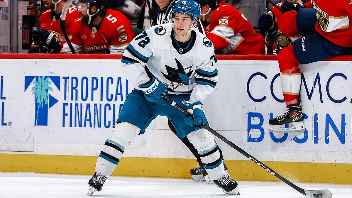 William Eklund awaits the puck