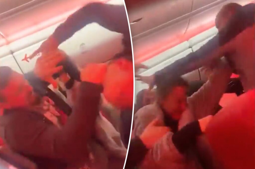 Watch the chaotic moments before ‘racist’ passengers are banned from airline after breaking out into wild brawl in the aisle Watch the chaotic moments before ‘racist’ passengers are banned from airline after breaking out into wild brawl in the aisle