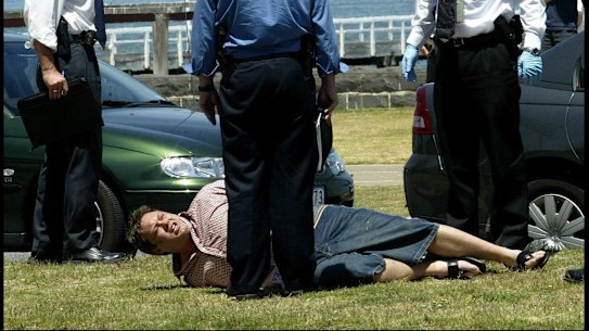 Police arrest Carl Williams on Beaconsfield Parade, Port Melbourne, in 2003.