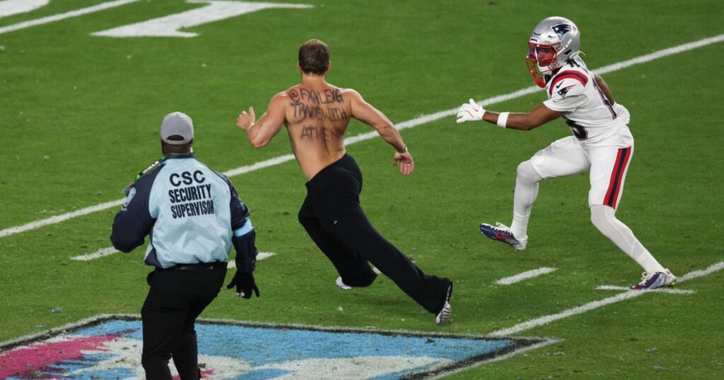 Patriots Wide Receiver Kyle Williams Tackles Streaker During Super Bowl 60