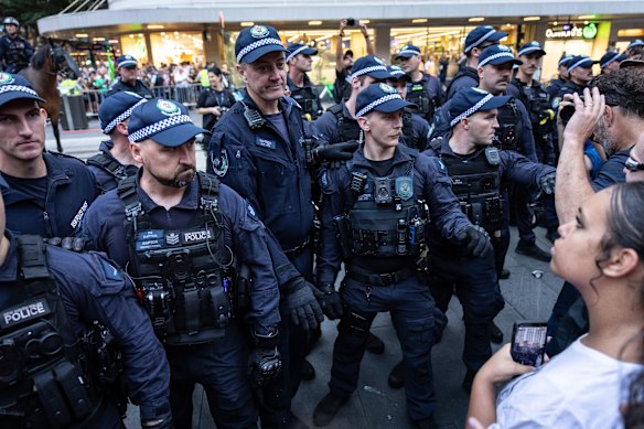 Police and protesters clash on Monday.