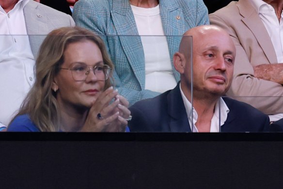 Larry Kestelman (right) watches the Australian Open men’s final.