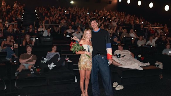 Margot Robbie and Jacob Elordi surprised moviegoers in Brisbane on Valentine’s Day by showing up to several screenings of Wuthering Heights in their home state.