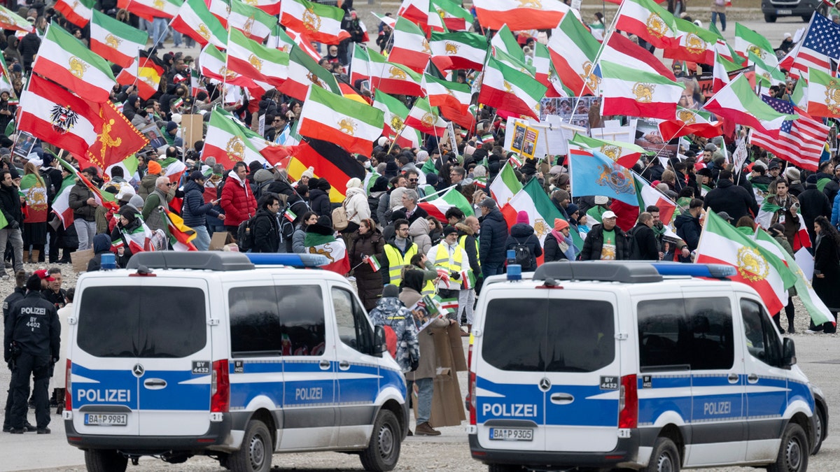 Free iran protestors in munich, germany with sea of flags