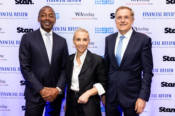 Nine Perth managing director Clive Bingwa, Nine streaming and broadcast managing director Amanda Laing and chairman Peter Tonagh.